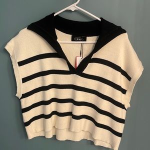CIDER Cropped Stripe Sleeveless Sweater